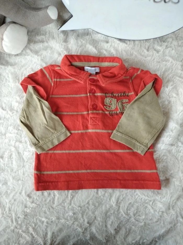 Polo tee shirt manches longues Garçon 6 mois Obaïbi 100% coton - photo numéro 2