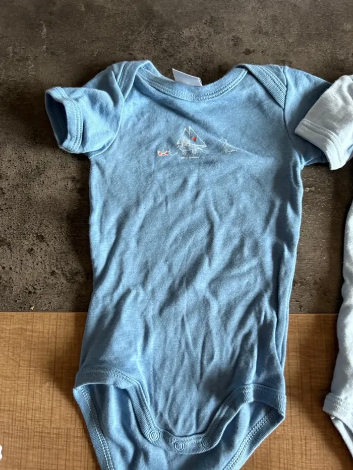 Lot de 2 bodys manches courtes bébé garçon, petit bateau 3 mois - photo numéro 2