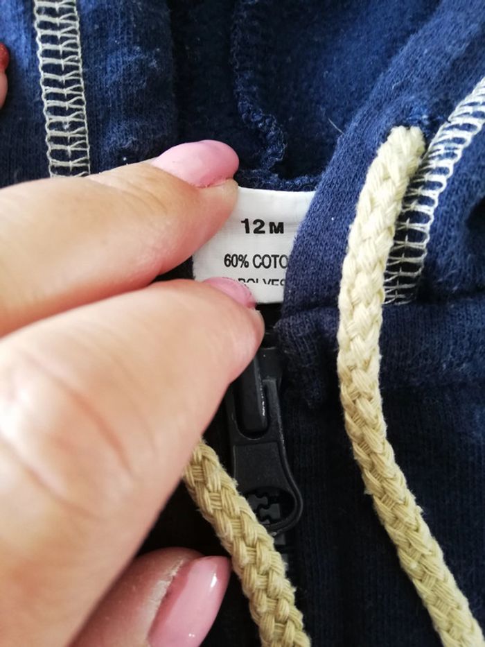 Gilet 12 mois zippé à capuche marine - photo numéro 2