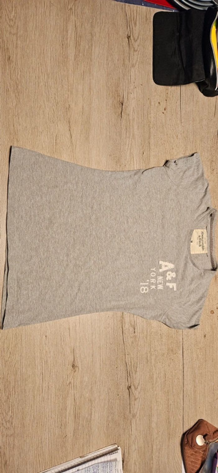 T shirt gris clair, manches courtes, Abercrombie & Fitch, taille M, nickel - photo numéro 3