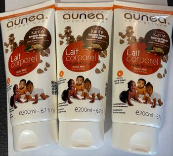 Lot de 3 Laits Corporels Aunea Bébé/Enfant Karité/Argan - Peaux Noires et Mates"