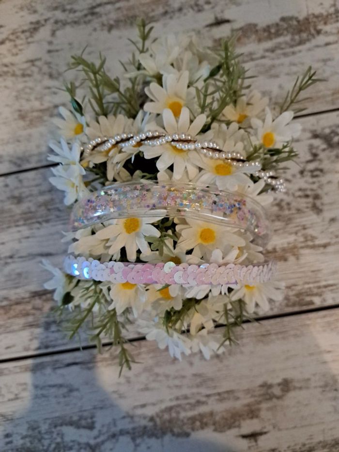 3 serre tête perles paillettes sequins