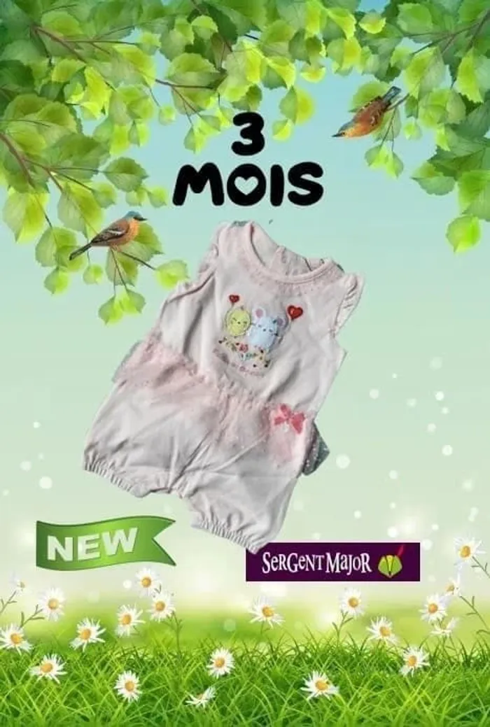 Combishort 3 mois neuf Sergent Major rose tulle - photo numรฉro 2