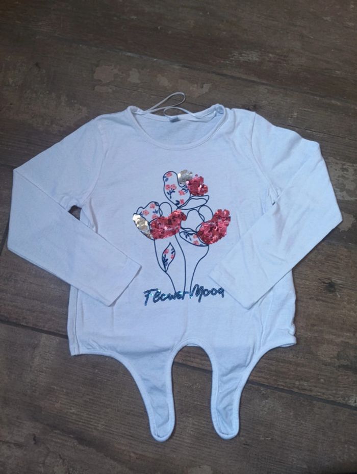 Tee shirt chemise manches longues Fille 5 ans Fleurs Sequins réversibles