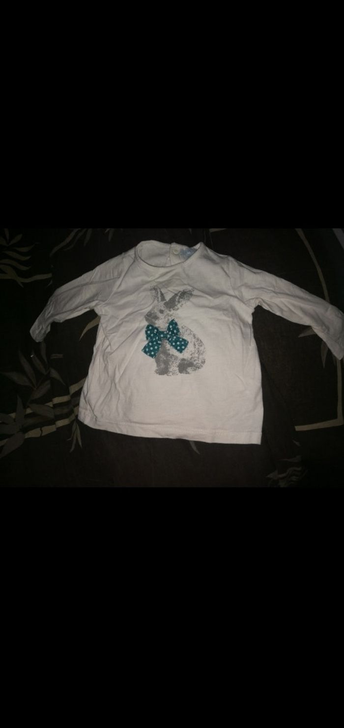 Tee shirt 12 mois Manches longues blanc imprimé lapin