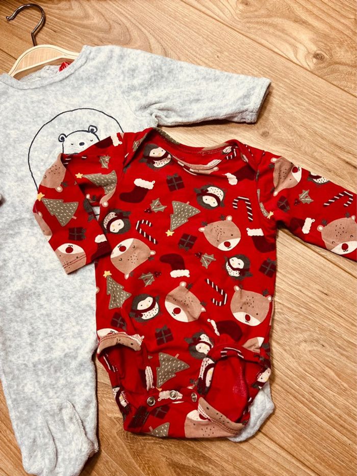 Taille 3 mois body et pyjama velours garçon Tissaia gris rouge * ours * 💙 - photo numéro 4