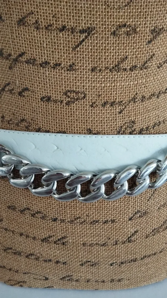 Ceinture blanche pression chaine argentée 90 cm - photo numéro 2