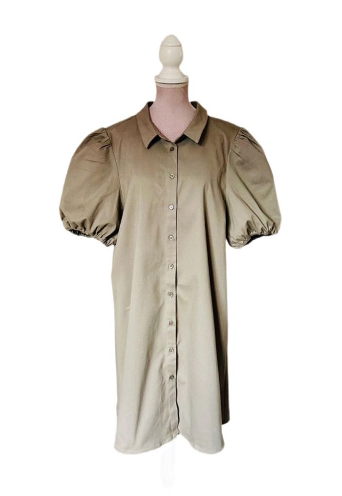 🧡🌿Robe chemise manches bouffantes taille 42 gris taupe chic & décontracté Puff Sleeves short dress🌿🧡 - photo numéro 10