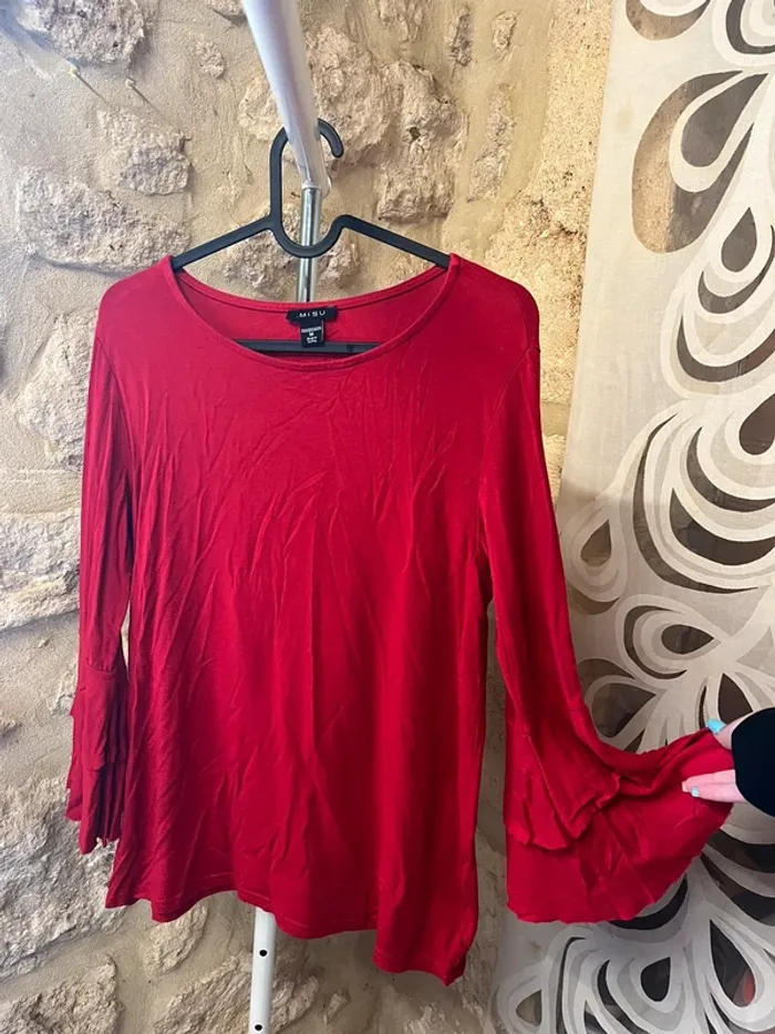 Haut rouge manche trois quart - photo numéro 3