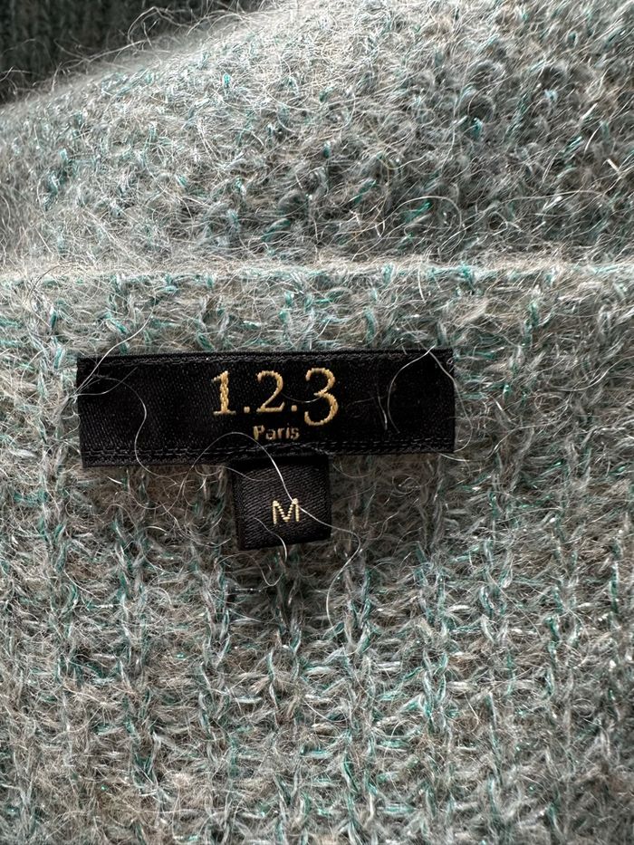 Pull alpaga et mohair vert sauge bleu turquoise pailleté 123 T38 M - photo numéro 9