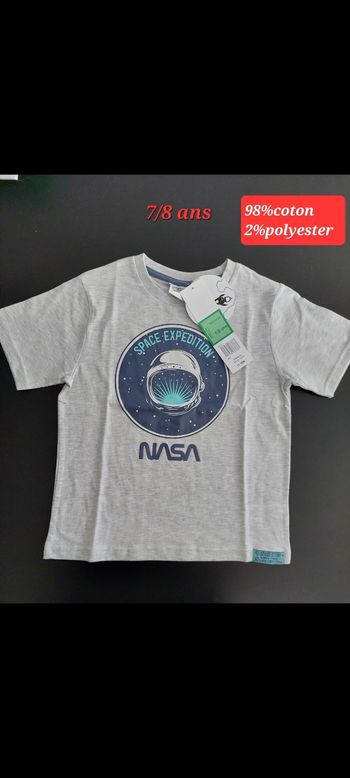 T-shirt blanc et bleu garçon 8ans