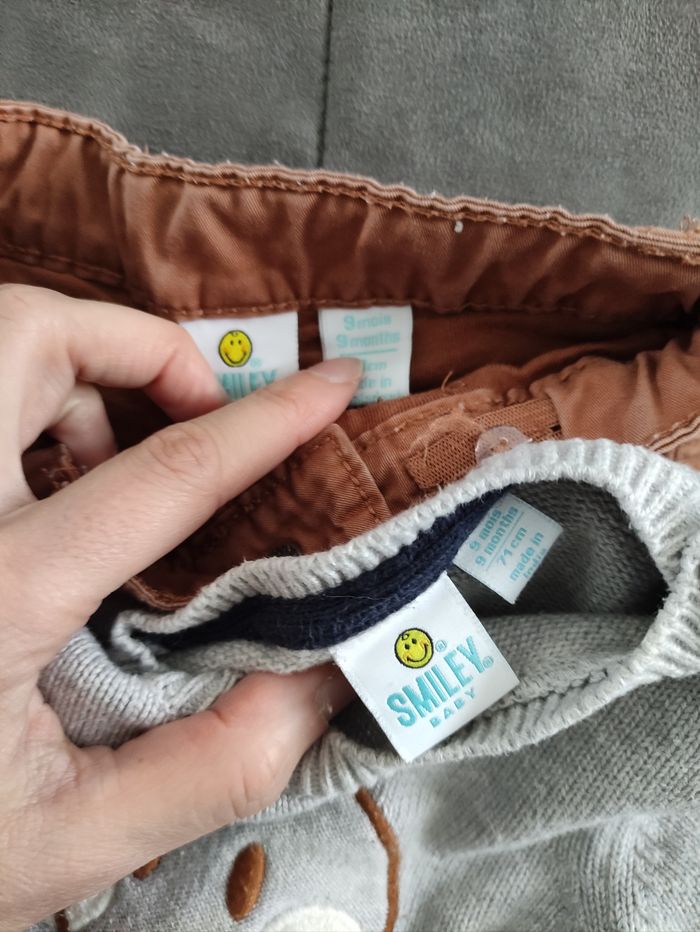 Ensemble deux pièces garçon 9 mois pull gris à rayures et pantalon marron - photo numéro 4