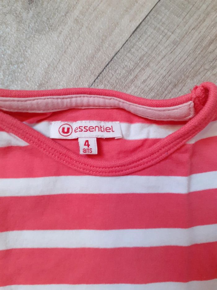 T-shirt fille long à rayures rose et blanc 4 ans - photo numéro 4