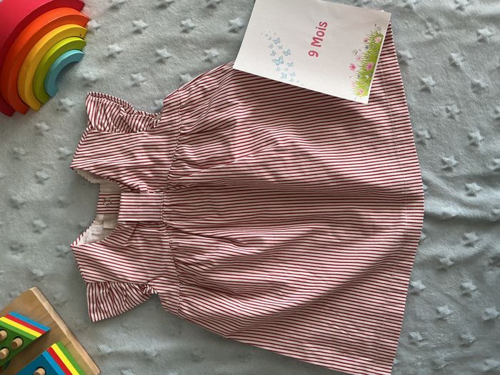 robe manches courtes rayée rouge et blanc doublée 9 mois chicco - photo numéro 3