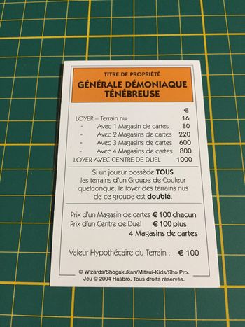 Carte Générale démoniaque ténébreuse pièce détachée Monopoly Duel Masters Hasbro Parker Wizards #A64