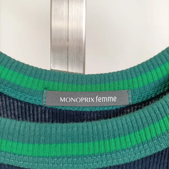 Body côtelé Monoprix Femme bleu marine liseré vert T.S bretelles larges coton stretch A1264 - photo numéro 4