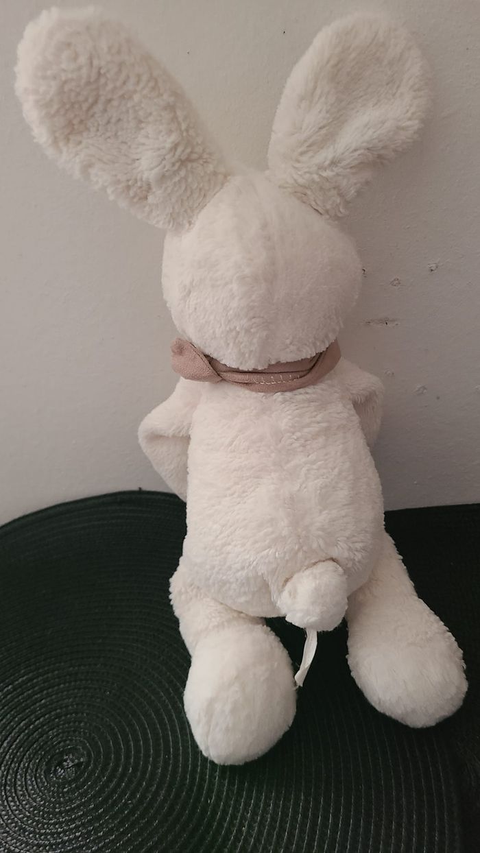 DOUDOU PELUCHE NICOTOY LAPIN BANDANA BLANC MARRON TAUPE 30 cm - photo numéro 5