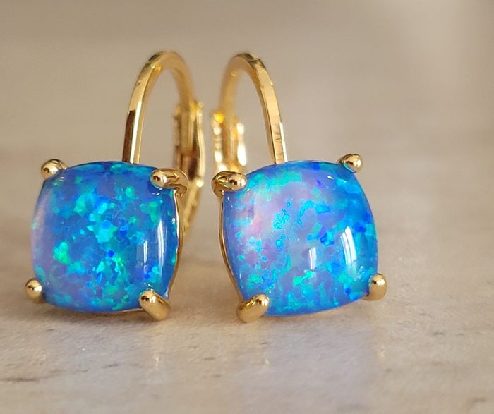 Boucle d'oreilles en pierre opale pailleté bleue - photo numéro 3