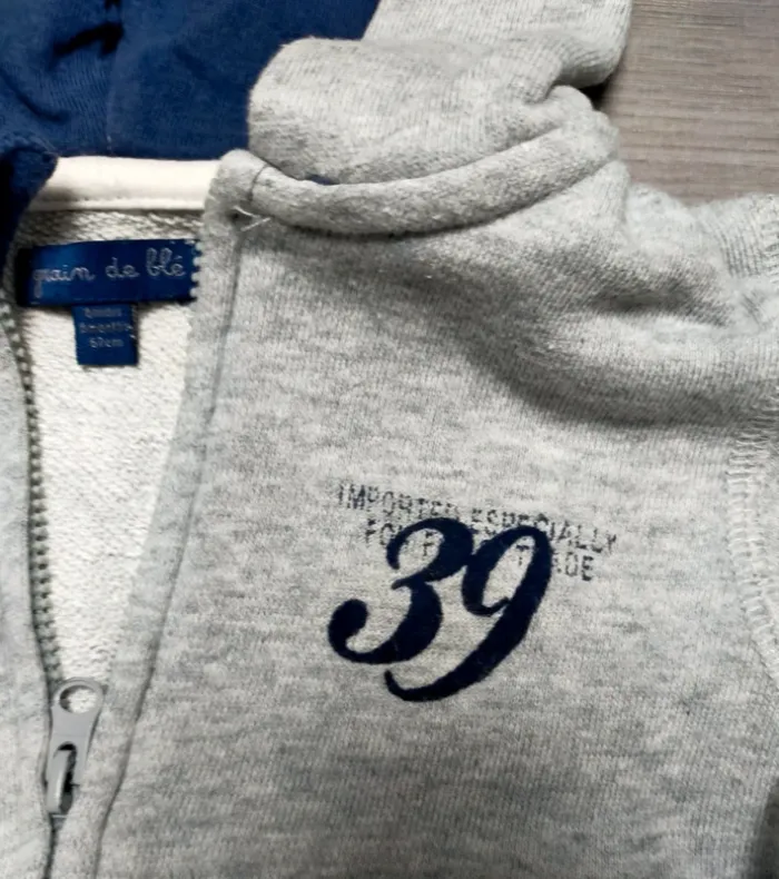 Gilet à capuche zippé gris et marine garçon 6 mois Grain de blé - photo numéro 4