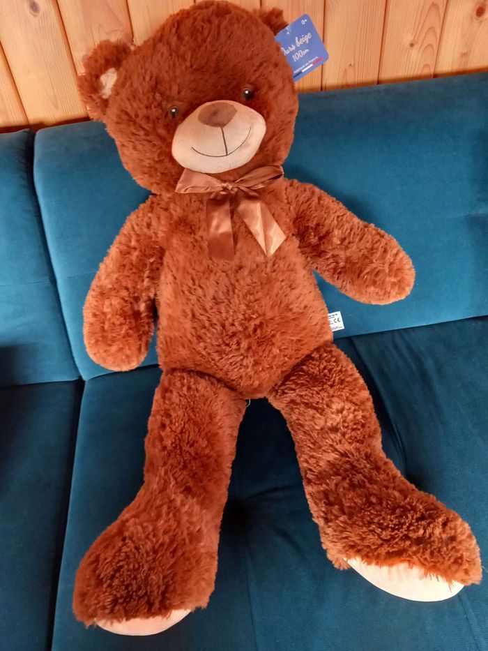 Peluche ours 1 mètre neuve fabriqué en France - photo numéro 1