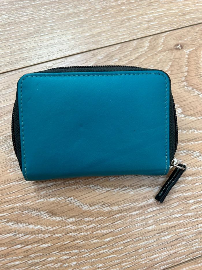 Porte cartes portefeuille neuf bleu turquoise verra pelle italy - photo numéro 2
