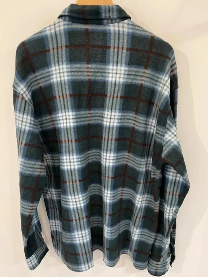 Lumberjack Flannel Plaid Polaire shirt chemise blue white brown Mens XXXL - photo numéro 7