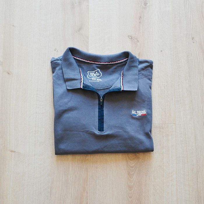 Rica Lewis RL1928 Polo Vintage Col Zip V Gris Homme Exclusive Collection Y2K (Taille XXL)