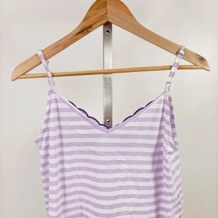 Top lilas à rayures fines et broderies florales fines bretelles CMT Atelier femme S/M A1101 - photo numéro 6