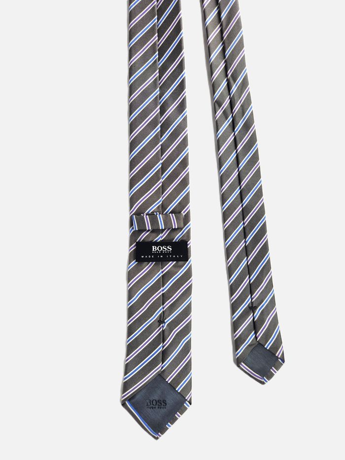 Cravate Grise Rayée Bleue Violette Blanche Homme - photo numéro 3
