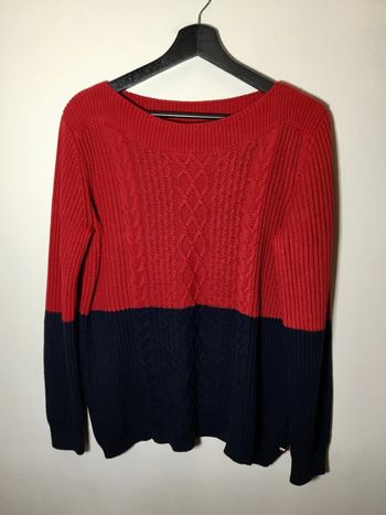 Pull col rond pour femme Tommy Hilfiger marine et rouge taille M 081