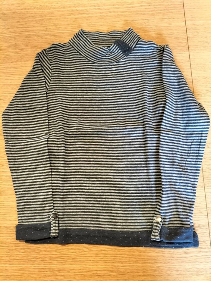 Tee-shirt ML - marine et gris - Lisa rose - 10 ans