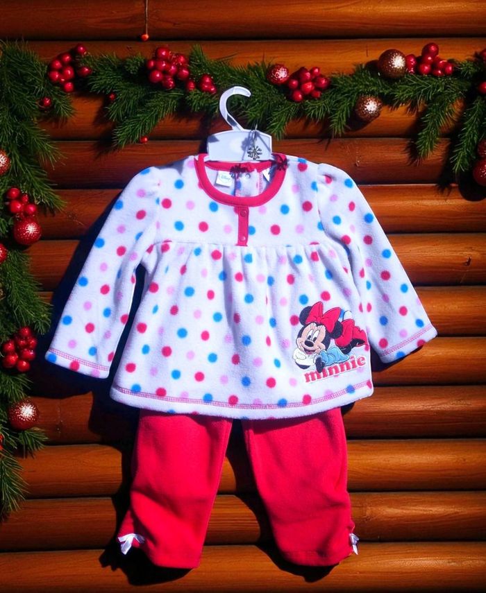 DISNEY - NEW - ENSEMBLE 2P BÉBÉ FILLE TYPE POLAIRE BRODERIE MINNNIE & NOEUDS 18M - photo numéro 2