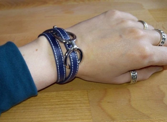 Bracelet cuir 2 tours marine et acier - photo numéro 6