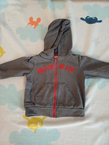 Sweat zippé gris et rouge Minnie 6 mois