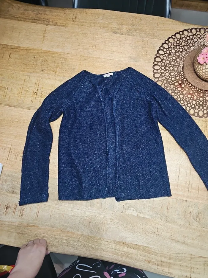 Gilet en laine 10 ans fille bleu marine pailletée dpam