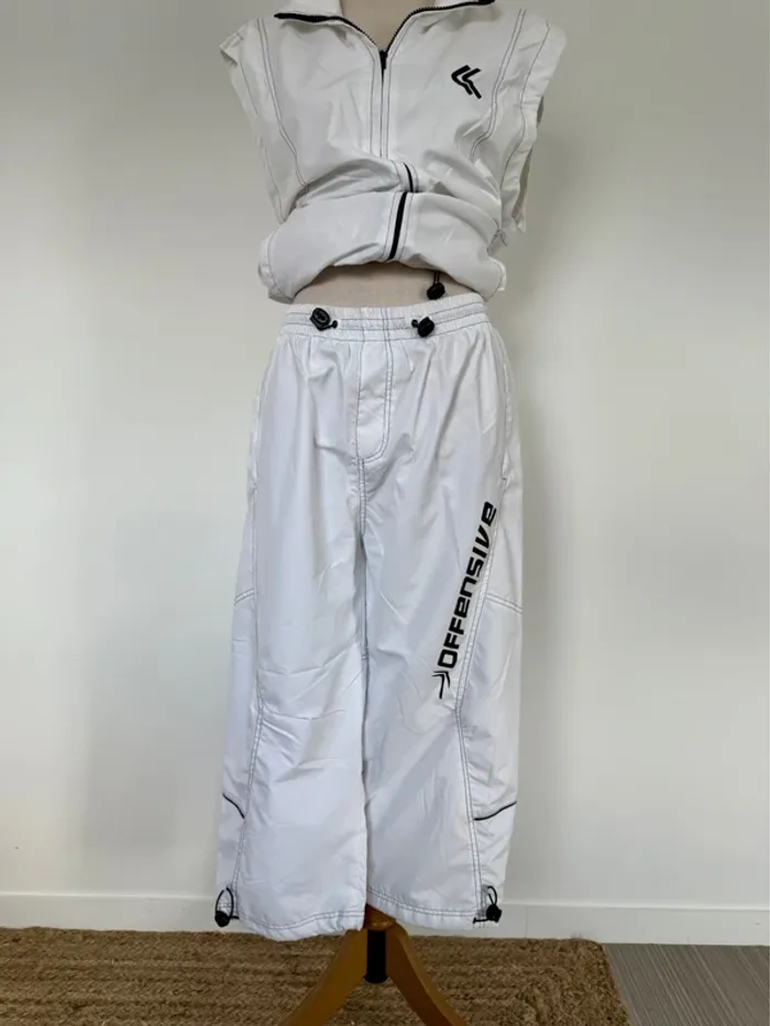 Ensemble jogging survêtement blanc homme man hombre pantalon bermuda poches veste sans - photo numéro 5