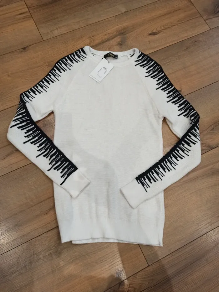 Pull en maille homme blanc et noir L