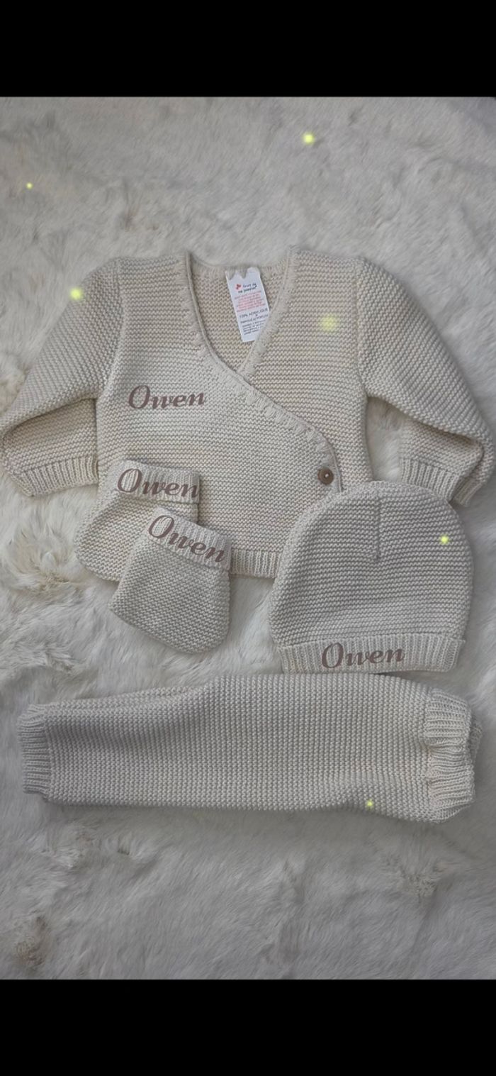 Tenue bébé 4 pièces maille beige - photo numéro 3