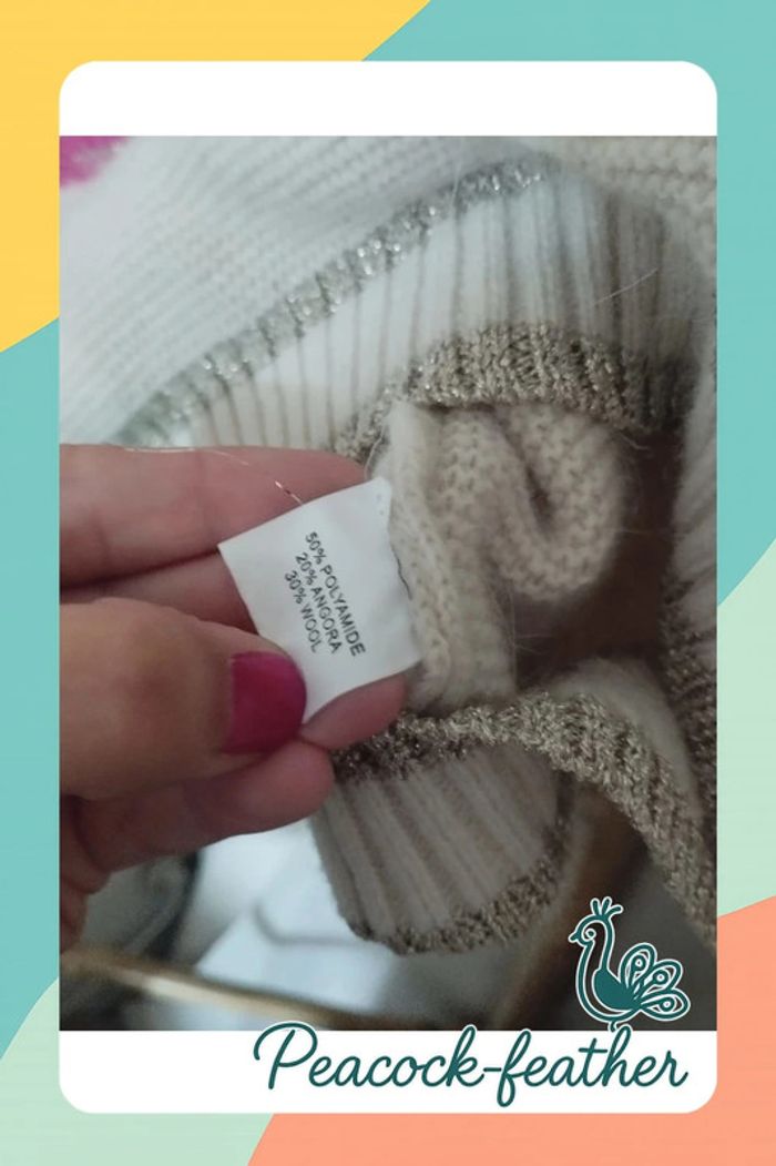 Pull rayé beige rose doré TU - photo numéro 6