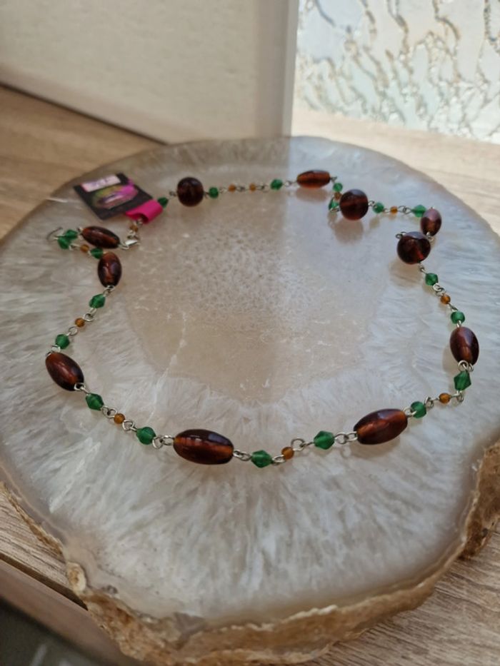Collier Argenté Marron Vert - photo numéro 9