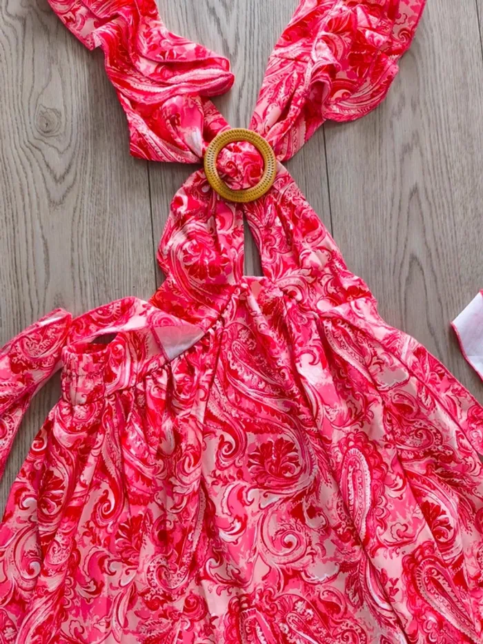 Robe longue fendue corail et beige femme XL - photo numéro 2