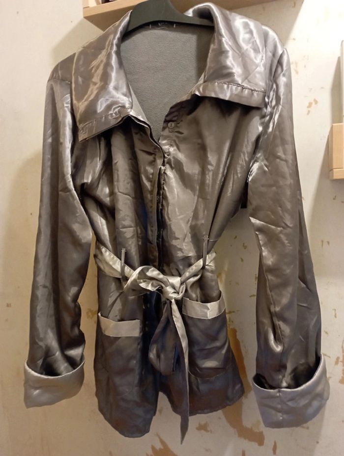 Veste d'intérieur satin/polaire grise - photo numéro 3