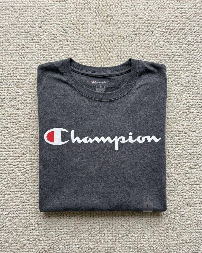T-shirt manches longues Champion gris anthracite - Logo script - Taille L - photo numéro 5