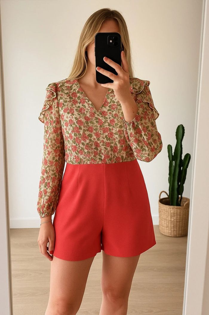 Combishort fleuri corail Nafnaf taille 38
