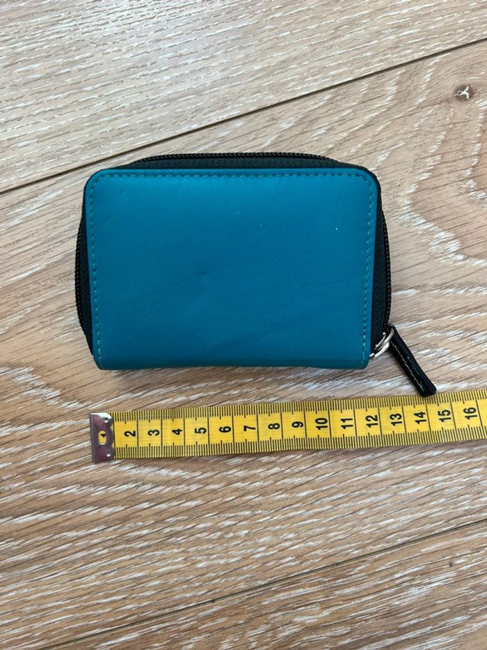 Porte cartes portefeuille neuf bleu turquoise verra pelle italy - photo numéro 6