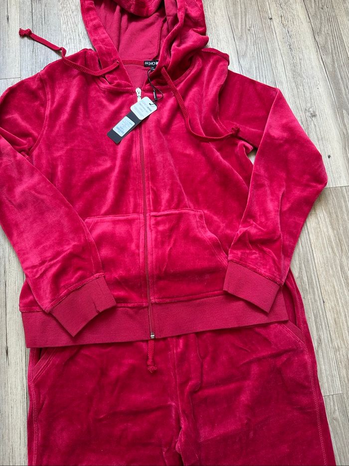 Ensemble veste jogging velours rouge femme L - photo numéro 2
