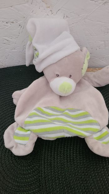 Doudou plat ours beige vert blanc BABY NAT