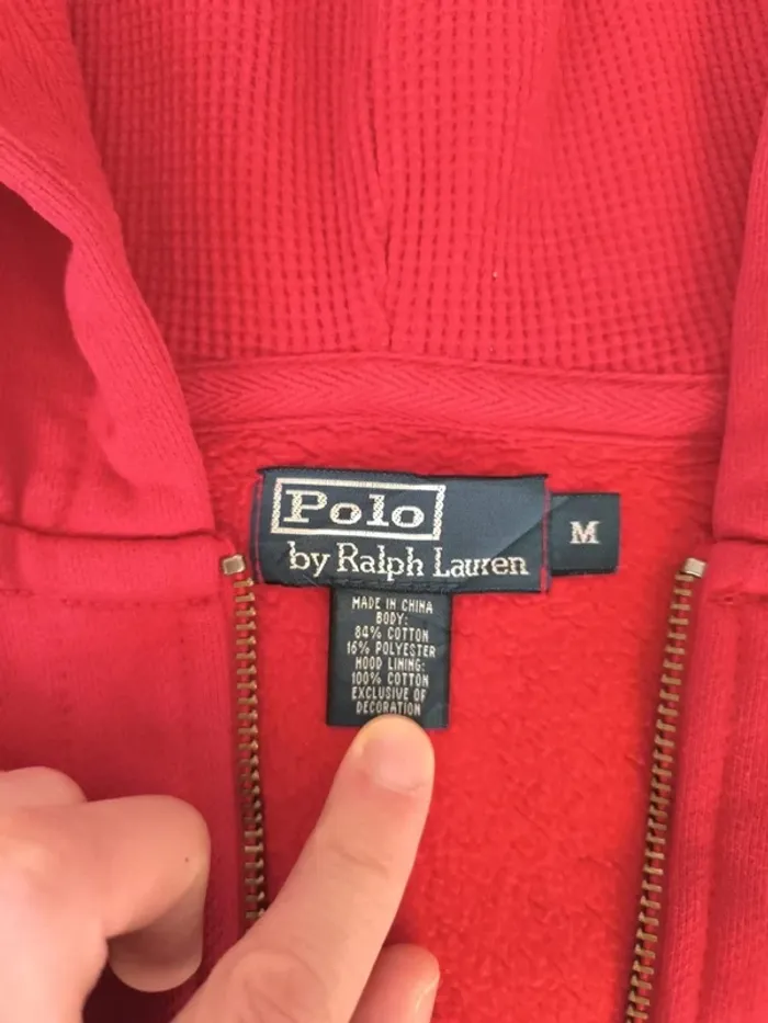 Sweat capuche zippé Ralph Lauren homme M rouge logo marine excellent état - photo numéro 6