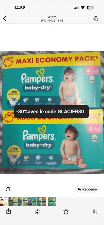 2 cartons de couches Pampers taille 4