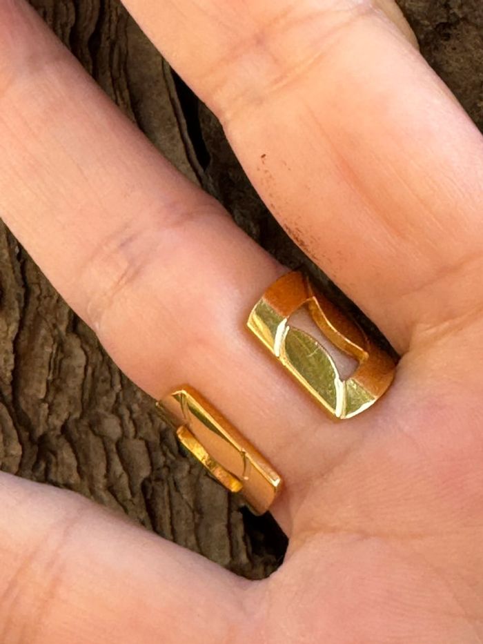 Bague large réglable gros maillons entrelacés acier inoxydable or - photo numéro 5